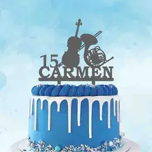Personalized Music Theme Cake Topper Custom Name Age Violin and French Horn Musical For Music Party Cake Decoration Topper