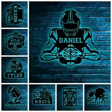 Personalized Rugby Player Ball Helmet LED Neon Wall Lamp Custom Name Number Football Night Light 16 Colors For Room Decoration