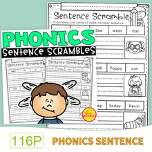 Phonics Sentence Scrambles for Kindergarten Worksheets Preschool Learning English Words Workbooks Kids 1st Grade Learning Toys