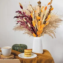 Phragmite Dried Flowers Natural Dried Pampa Grass Bouquet DIY Artificial Flower Plant Bouquet For Home Living Room Thanksgiving