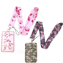Pink Cherry blossoms Women Men Credit Card ID Holder Bag Student Women Travel Card Cover Badge Car Keychain Gifts Accessories