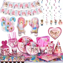 Pink Girls Robot Game Birthday Party Decoration Supplies Robloxs Party Balloon Disposable Tableware Cup Plate Baby Shower Decor
