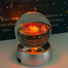 Planets Themed Glass Globe Lamp/Yellow Illuminated Astronomi 3D LED crystal moon ball glass globe snow globe lazer engraved solar system