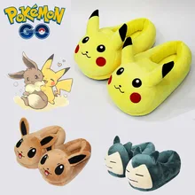 Pokemon Men Women Winter Home Slippers Pikachu Shoes Non-slip Soft Winter Warm House Slippers Indoor Bedroom Cute Lovers Couples