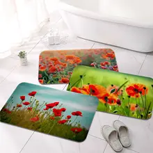 Poppy Flower Hallway Carpet Washable Non-Slip Living Room Sofa Chairs Area Mat Kitchen Hotel Decor Mat
