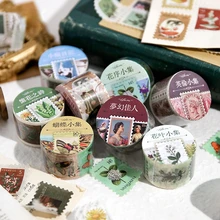 Post Office Retro Flower Plant DIY Decorative Sticker Plant Seal Tape Scrapbook Decorative Sticker Masking Paper Easy To Tear