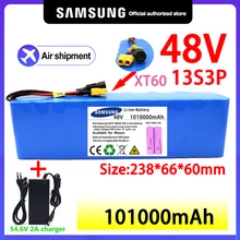 Powerful 48V 101000mAh 1000w 13S3P XT60 101Ah Li-ion Battery for 54.6V Scooter Electric Bike with BMS Charger