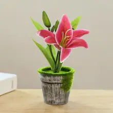 Pretty Simulation Lilies Pot  Fine Workmanship Non-fading Artificial Bonsai  Artificial Bonsai with Green Leaves