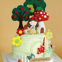 Princess Girl Happy Birthday Cake Topper Soft pottery Tree Insert Decor Apple tree Mushroom Cabin Baking Cakes Decoration