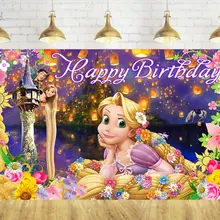 Princess Rapunzel Backdrop for Birthday Party Supplies Tangled Baby Shower Banner Disposable Balloon Cake Topper Tablecloth Deco