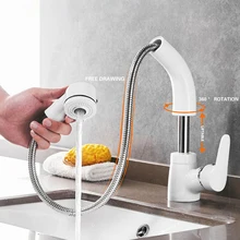 Pull Out Kitchen Faucet 360° Rotatable Splashproof Sink Faucets Height Adjustable Hot and Cold Lift Swivel Brass Water Mixer Tap