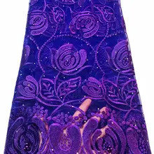 Purple  African Lace Fabric High Quality French Tulle Lace Fabric Wedding Dress Nigerian Lace Fabric Stone 5 Yard Sewing VL91101