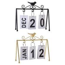 QX2B Perpetual Desk Calendar Office Desktop Decor for Creative Reusable Metal Bracket Flip Calendars for Home Decoration