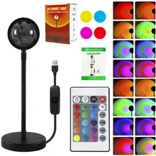 RGB Sunset Lamp Rainbow Projector 360° Rotation Sunlight Remote Control 4 in 1 Self-Media Light Background Atmosphere Room Decor