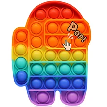 Rainbow AmongUs Popts Push Bubble Fidget Toy Squeeze Popper Stress Reliever Pop Finger Silicone Sensory Decompression Toys