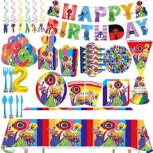 Rainbow Friends Birthday Party Decorations Paper Party Tableware Number Balloon Caketopper Sickter For Kild Baby Shower Supplies