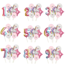 Rainbow Unicorn Theme Party Balloons Unicorn Birthday Decoration Number Balloon Kid Birthday Party Baby Shower Decor Globos