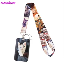 Ransitute R1930 Lovely Cat Creative Lanyard Card Holder Student Hanging Neck Phone Lanyard Badge Subway Access Card Holder