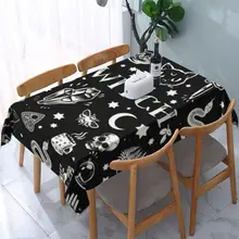 Rectangular Witch Pattern Table Cloth Waterproof Tablecloth 45"-50" Table Cover Backed with Elastic Edge