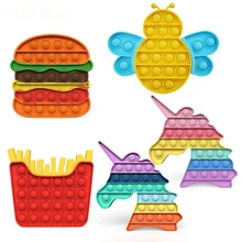 Reliver Stress Bubble Push Fidget Toys Silicone Hamburger Fries Dinosaur Sensory Toy Anti-Stress Kids Adult Desktop Game