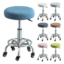 Removable Round Chair Cover Bar Stool Cover Polar Fleece Stool Slipcover Seat Cushion Protector Barstool Solid Color