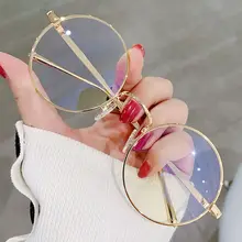 Retro Anti-Blue Light Glasses Men Women Computer Goggles High Quality Round Metal Frame Flat Mirror Radiation Blocking Eyeglasse