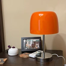 Retro Mushroom Glass Table Lamp Modern Bedroom Bedside Homestay Atmosphere Decor Lamp Living Dining Room Medieval Glass DeskLamp