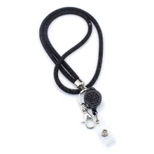 Rhinestone Bling Crystal Lanyard for Name Badge Holder ID Tag Work Pass Card Cover Sleeve Neck Strap with Retractable Badge Reel