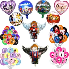 Robloxs Foil Balloons Robot Boy Latex Ballons Happy Birthday Banner Party Decoration Wing Robloxed Pixel Game Theme Kids Toys