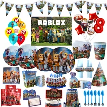 Robloxs Game Happy Birthday Decoration Tableware Set Paper Plate Cup Straw Party Supplies Latex Balloon Baby Shower Decorate