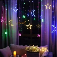 Romantic Moon Star LED Curtain String Lighting Strip Holiday Wedding Garland Party Decoration 2.5M LED Lights