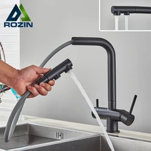 Rozin Water Purifier Kitchen Faucet Black Pull Out Flexible Filter Kitchen Faucets Crane Brass 2 in 1 Hot Cold Water Mixer Tap