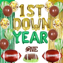 Rugby Theme 1st Year Down Gold Green Balloon Banner Rain Curtain Rugby Foil Balloons for Children's 1st Birthday Party Supplies