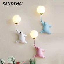 SANDYHA LED Interior Wall Light Bedroom Night Moon Lamp For Home Bed Room Modern Minimalist Decor Cartoon Bear Children's Lamp