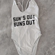 SUN'SOUT BUNS OUT Letter Print Swimwear Women Sexy One Piece Swimsuit Gold Bathing Suit mayo Beachwear monokini badpak Summer