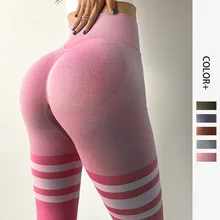 Scrunch Butt Lifting Leggings 3 Striped Splicing Yoga Pants High Waist Booty Leggings Women Workout Gym Seamless Sports Tights