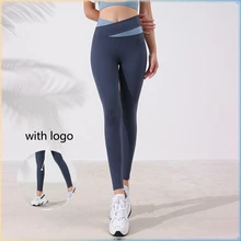 Seamless Yoga Pants With Logo Women Stretch Crossover High Waist Peach Hip Leggings Wide Leg Abdominal Sports Fitness Leggings