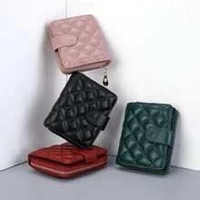 Seine Athena Luxury Brand Women Wallet Sheepskin Leather Weave Rhombus Plaid Multifunction Card Holder Zip Female Coin Purse