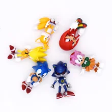 Set Mini Cute 6pcs Sonic PVC Character Toy Hedgehog Shadow Tail Figure Model Dolls Children Animal Toy Birthday Gift 6-7cm
