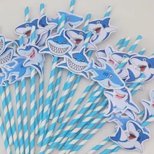 Shark Birthday Party Supplies Decoration Favor Boxes Straws Favor Bags Disposable Cups Invitations Cake Topper Stickers Bottle