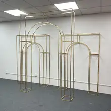 Shiny Gold Wedding Arch Artificial Flower Display Stand party Stage Welcome Aisle Door Backdrops Birthday Balloons Rack