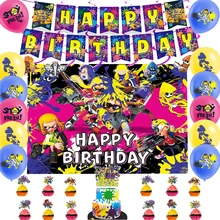 Shoot Game Splatoons Birthday Party Decoration Balloon Banner Cake Topper Backdrop Splatooned Birthday Party Supplies