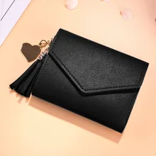 Short Tassel Wallet Women Fashion Purse Female Short Mini Wallets PU Korean Students Lovely Purse Female Small Wallet for Girl