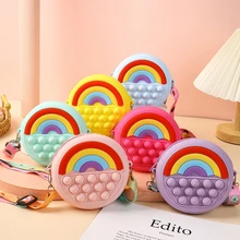 Silicone Rainbow Donut Push It Bubble Fidget Toy Coin Purse Bag Small Children Pressure Relief Messenger Bag