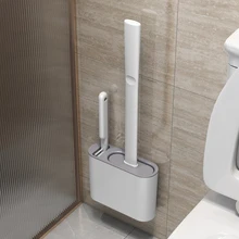 Silicone Toilet Brush Wall Mounted Toilet Brush and Holder Set Soft Bristles WC Cleaning Brush for Toilet Bathroom Accessories