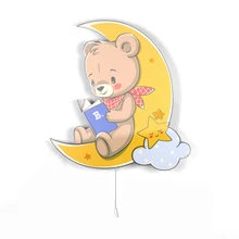 Sitting Bear Moon Wooden Design Lighting Decorative Modern Bedroom Wall Lamps Led Light Night Light 2021 Model 002