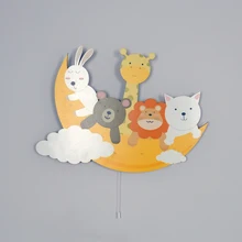 Sitting Moon Cute Animals Wooden Design Lighting Decorative Modern Bedroom Wall Lamps Led Light Night Light 2021 Model 006