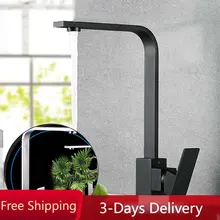 Square Kitchen Faucet Matte Black/Chorme Hot and Cold Kitchen Sink Tap 360 Degree Rotation Mixer Deck Mounted Water Taps