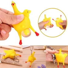 Squeeze Chicken Egg Novelty Funny Gadgets Anti Stress Laying Hens Keychain Ornaments Prank Joke Decompression Toys Party Favors
