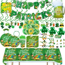 St.Patrick's Day Party Supplies Green Shamrock Plates Napkins Straws Cups Balloons for Irish Saint Patty Day Party Decoration